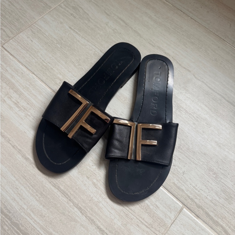 Tom Ford Black Sandals with Gold Logo